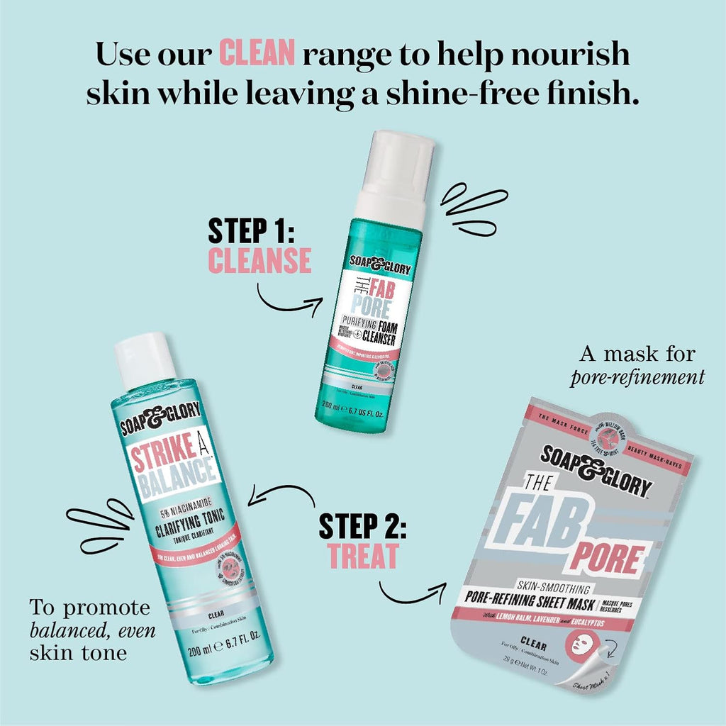 Soap & Glory Vitamin C Brightening Facial Cleanser - 3-in-1 Foaming Face Wash & Makeup Remover - Deep Cleansing & Hydrating for Radiant Skin (11.8 fl oz)