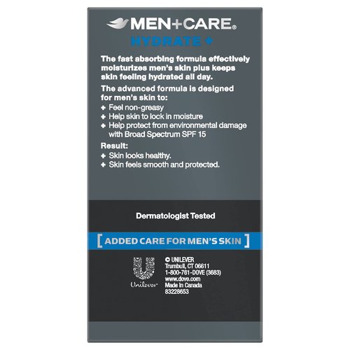 Dove Men + Care Face Lotion Hydrate with Broad Spectrum SPF 15, 1.69 Fl Oz