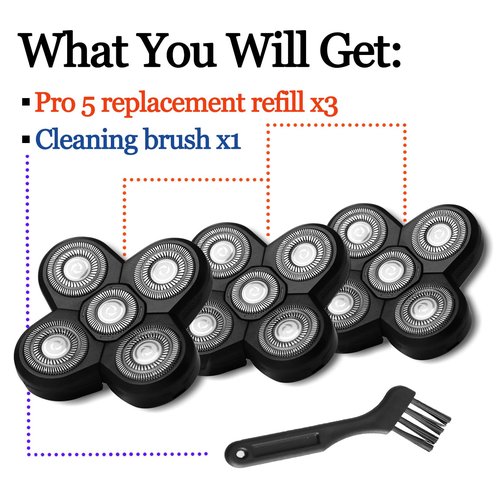 GORLENT 3-Pack Pro 5 Replacement Blade Refills for Freebirds Bald Head Shavers, Shaver Replacement Head for a Close and Smooth Shaving Experience