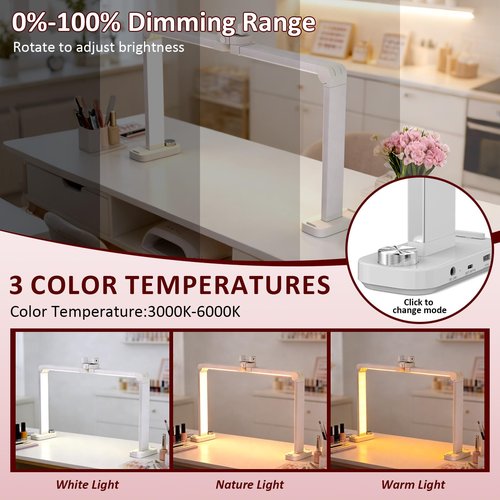 Half Moon Light for Nail Desk, 33 Inch Nail Tech Desk Lamp Stepless Adjustment Lash Lamp for Eyelash Extensions, Manicure, Tattoo Lighting Lamp (Bright White)