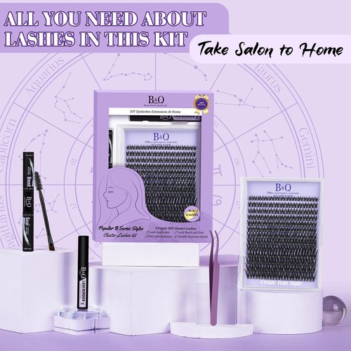 B&Q Flora Lash Clusters Kit Flaunt Lash Clusters D-Curl Cluster Eyelash Extensions Kit Lengthlock Eyelash Cluster 8-18mix Wet Look Eyelashes Clusters Wispy DIY Eyelash Extension Kit (Flaunt B0X Kit)