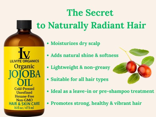Organic Jojoba Oil – 100% Pure, Cold-Pressed, Unrefined – Jojoba Oil for Hair, Skin, Face, Body, Beard, and Scalp – Natural Carrier Oil for Essential Oils – 16 fl oz Amber Glass Bottle with Pump
