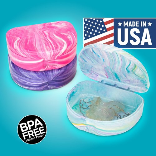 Practicon Marble Retainer Cases, Orthodontic Aligner Case, Mouth Guard Holder (3 Pack) Pink Mermaid