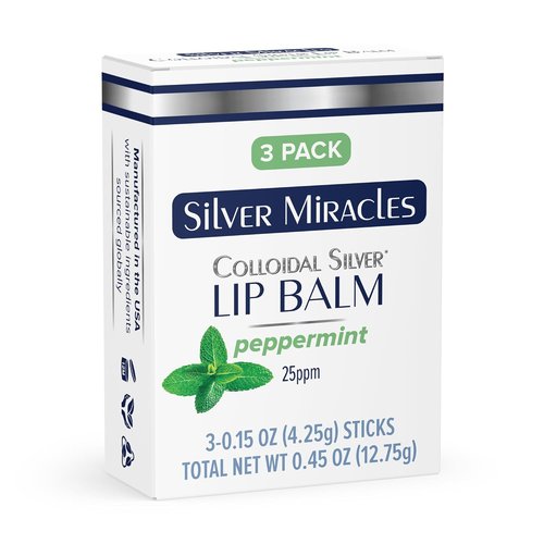 Silver Miracles - Colloidal Silver Lip Balm - Moisturizing Protection - 3 Pack TUBE