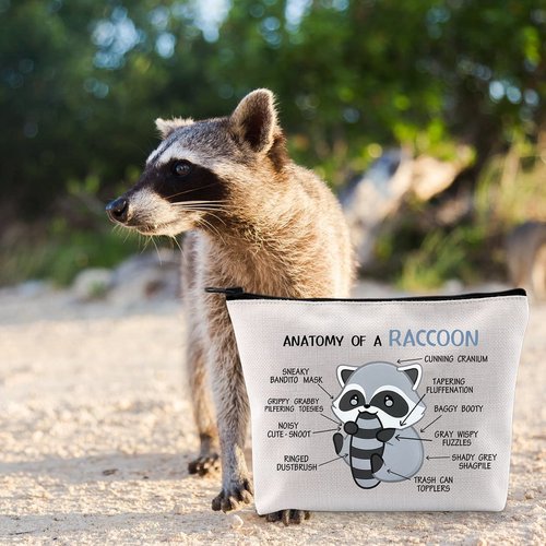 G2TUP Raccoon Lover Gift Anatomy Of A Raccoon Makeup Bag Raccoon Themed Cosmetic Bag Crazy Raccoon Lady Gift Animal Lover Zipper Travel Pouch (Anatomy Of A Raccoon White Bag)