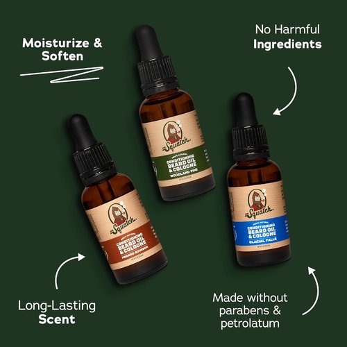 Dr. Squatch Conditioning Beard Oil - Nourishing Men's Beard Oil Gift Pack | 3 Long-Lasting Scents: Fireside Bourbon, Glacial Falls, Woodland Pine