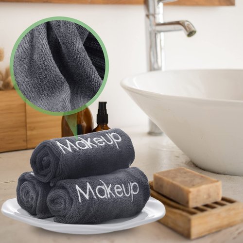 Shimeyao 20 Pack Makeup Washcloths Gray Microfiber Makeup Towels Face Washcloth 13x13 Inch Soft Washable Remover Cloths Quick Dry Embroidery Wash Cloths for Women Cleansing, Travel Hotel