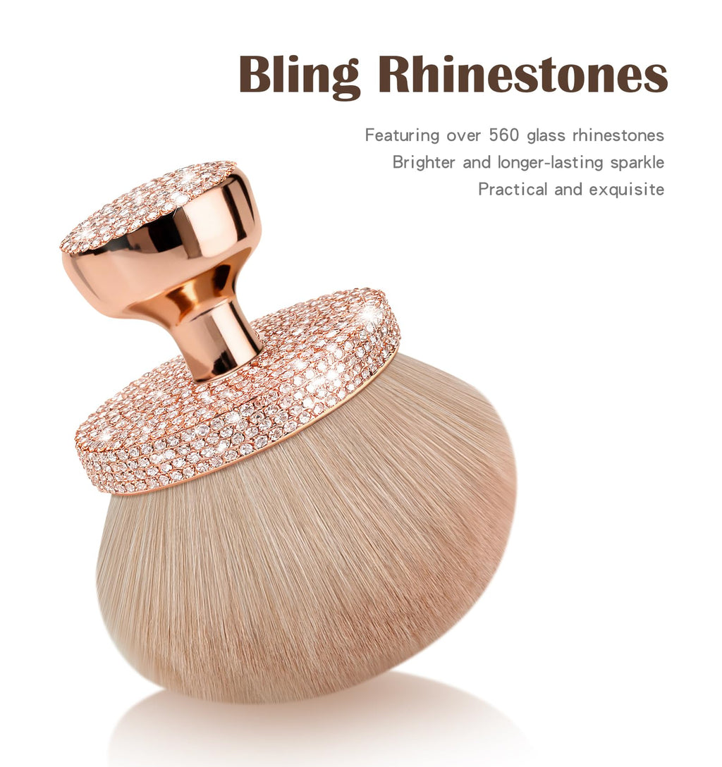Yivaiks Self Tanner Brush Bling Tanning Brush Rhinestones 74mm Wide-Headed Large Body Makeup Brushes for Flawless Leg Makeup （Round Gold Rhinestone）