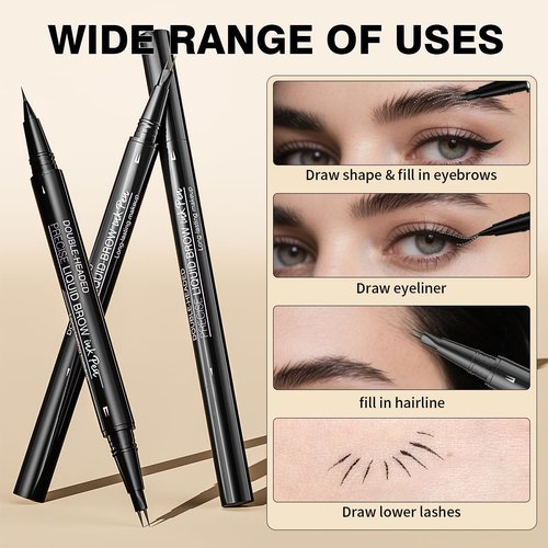 Skiennix Microblading Eyebrow Pencil - 2-in-1 Dual-Ended Pen with Precise Brush Tip | Dark Brown, Waterproof & Long-Lasting