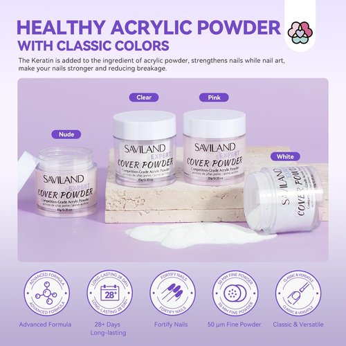 SAVILAND French Acrylic Nail Kit: Beginner Nail Kit Acrylic Set Easy to Use Acrylic Powder and Liquid Set with Half Cover Nail Tips Acrylic Nail Brushes Nail Tools for DIY French Manucure Kit
