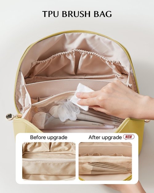 EACHY Travel Makeup Bag - Large Capacity Waterproof PU Leather Cosmetic Organizer for Women