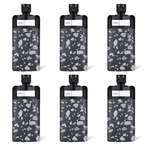 ASEVAT 3 oz 6pack Leak Proof Empty Squeeze Pouches Refillable Travel Size Containers Liquid Pouch Cosmetic Container TSA Approved Bag