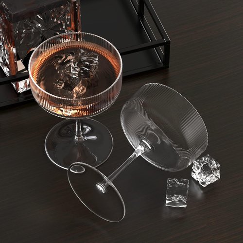 Skiennix 6 Pcs Ribbed Coupe Cocktail Glass Set - Elegant 10 oz Hand Blown Martini Glasses with Gift Box