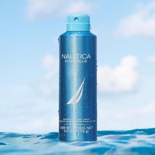 Nautica Pure Blue Body Spray - Long-Lasting Men's Fragrance with Eucalyptus, Leather & Vanilla | 6 fl oz