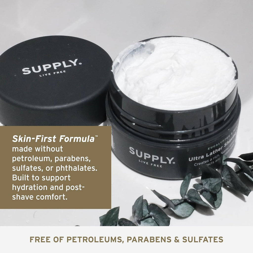 SUPPLY Ultra Lather Shaving Cream for Men - Rich Cushion for Smoother Shave - 3.4 oz White Birch & Sage
