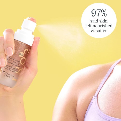 Beekman 1802 Milk Shake Hydrating Body Mist - Alcohol-Free Moisture with Goat Milk & Hyaluronic Acid | Coconut Cream, 2 Fl Oz