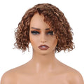 ManeMajesty Deep Curly Human Hair Wigs, Side Part Lace Front Pre Cut Lace, Wear and Go Glueless Wig 8 Inch Short Curly Bob Wigs for Women,100% Brazilian Human Hair,4/27/30 Brown Mixed Honey Blonde