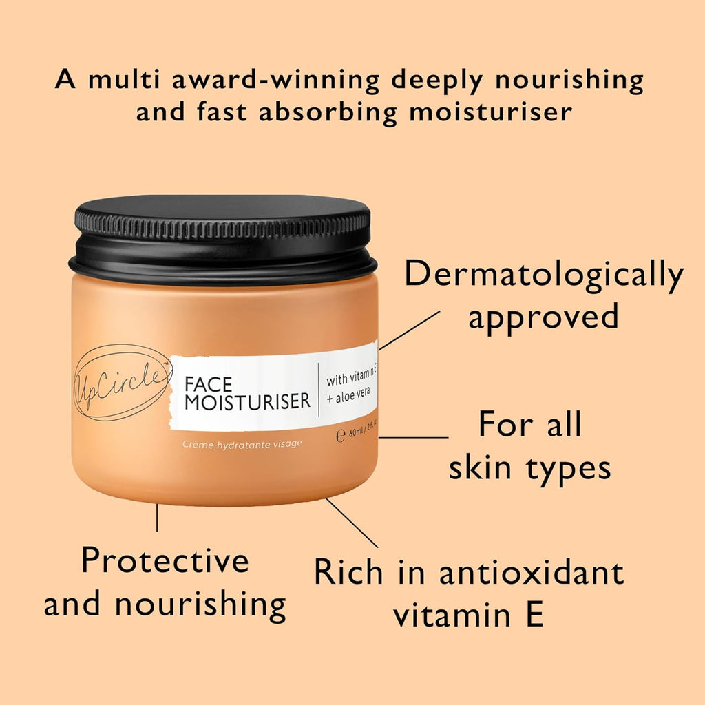 UPCIRCLE Face Moisturiser - Nourishing Day Cream with Argan Powder, Vitamin E & Aloe Vera - 1.7oz, Vegan & Cruelty-Free