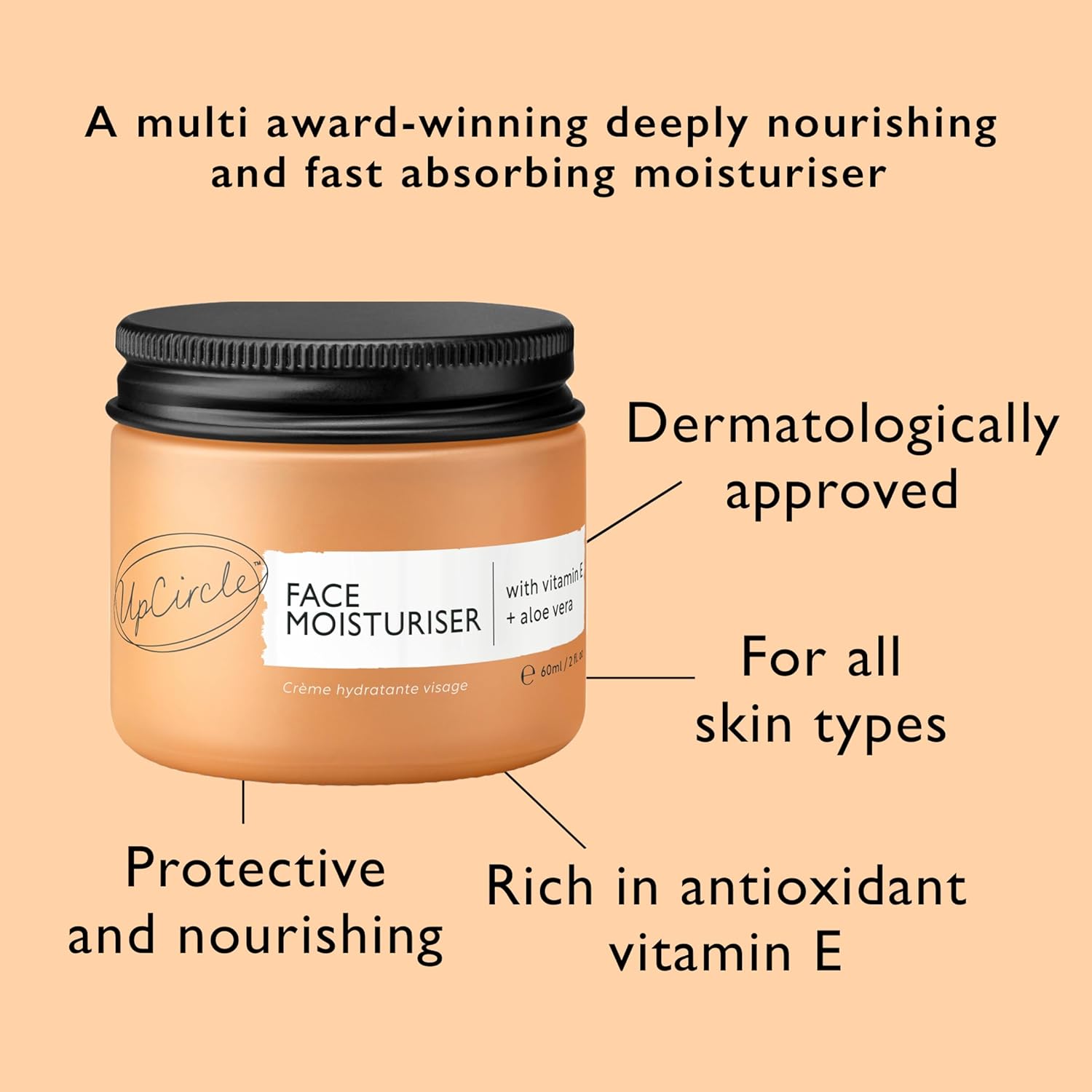 UPCIRCLE Face Moisturiser - Nourishing Day Cream with Argan Powder, Vitamin E & Aloe Vera - 1.7oz, Vegan & Cruelty-Free