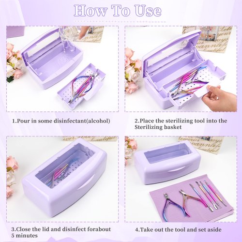 BOMOQING Nail Tool Sterilizer Box, Plastic Sterilizing Tray, Plastic Clean Sterilizing Box Storage Organizer for Nail, Tweezers, Eyelash Extensions, Hair Salon, Spa & Cutter Manicure Equipment(Purple)