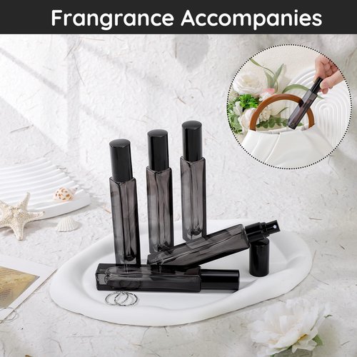 Segbeauty 0.34oz Empty Glass Travel Perfume Bottles Refillable, 5pcs 10ml Mini Spray Bottle with Perfume Refill Kit, Black Travel Cologne Sprayer, Small Glass Cologne Atomizer Spray Bottle Fragrance