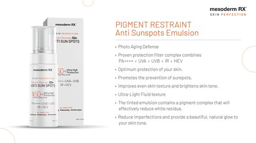Mesoderm RX Pigment Restraint Anti Sun Spots Ultra High Protection Pigment Control-Protects Skin against Blue Light UVB, UVA, HEV, IR-Facial Sunblock, 50ml