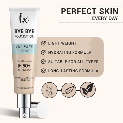 Lx Blend Bye Bye Foundation - Oil-Free Matte Coverage Moisturizer with SPF 50 | Medium 1 FL OZ