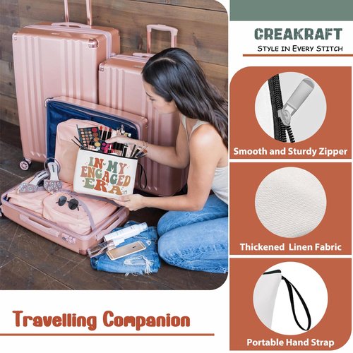Creakraft IN MY ENGAGED ERA Makeup Bag Bridal Shower Gift Engaged Bachelorette Bride Stuff TS Fans Inspiration Merch Travel Cosmetic Zipper Bag