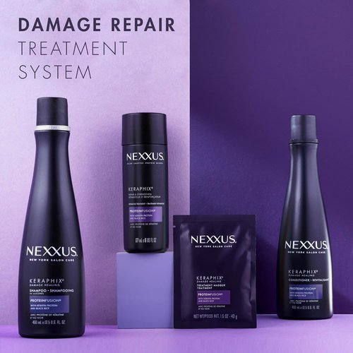 Nexxus Keraphix Damage Repair Pre-Wash Treatment Cream - Strengthens Damaged Hair with Keratin & Black Rice | 6 oz