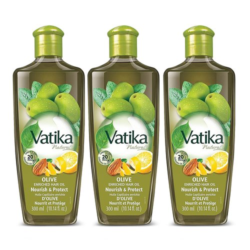 Vatika Naturals Olive Enriched Hair Oil - Nourish & Protect - Strong, Healthy Hair - Lightweight, Non-Greasy - Infused with Natural Olive Extracts - Moisturizing & Strengthening - Pack of 3 (300ml)