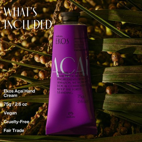 Natura Ekos Açaí Hand Cream - Anti-Dullness Moisturizer - Fast Absorbing Vegan Formula - 2.6oz (75g)