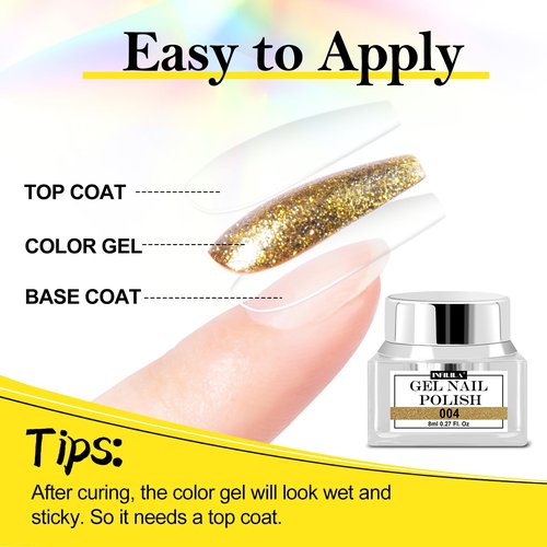 NXJ INFILILA Glitter Gel Nail Polish Set, 3 Colors Gold Silver Rose Gold Reflective Metallic Gel Polish, Holographic Sparkle Long-Lasting Soak Off UV LED Cured Gels for Salon DIY Manicure