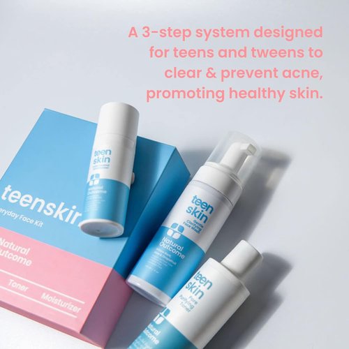 Natural Outcome Teen Skin Care Kit - 3-Step Acne Face Wash, Toner & Moisturizer | Ideal for Preteens & Teens
