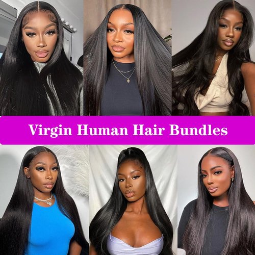 Straight Bundles Human Hair Natural Color 180 Density Unprocessed Brazilian Virgin Human Hair Bundles 12A Grade Double Weft Virgin Hair Extensions 26 Inch