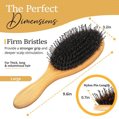 Skiennix Premium Boar Bristle Hair Brush Set - Restores Shine & Health for Thick, Curly Hair | Includes Comb & Travel Bag