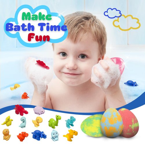 Bath Bombs for Kids with Surprise Toys Inside, 12 Pack Dino Egg Bath Bombs with Dinosaur Suction Cup Toys, Easter Gifts for Boys Girls, Bubble Bath Fizzy Ball for Kids Easter Basket Stuffers, Birthday