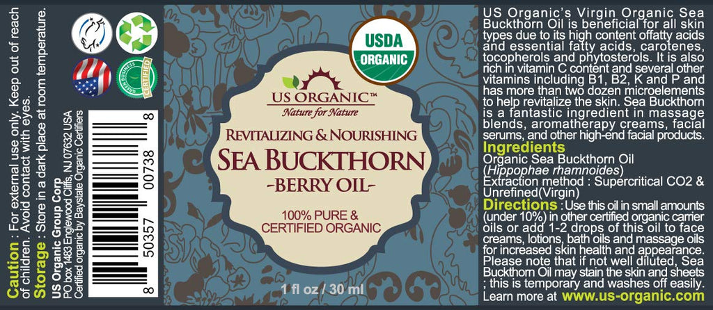 US Organic Sea Buckthorn Berry Oil - 100% Pure Virgin & Unrefined | Supercritical CO2 Extracted, 1 oz (30 ml)