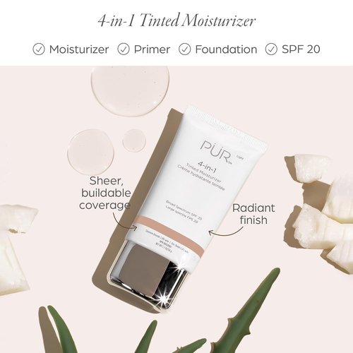 PÜR MINERALS 4-in-1 Tinted Moisturizer With SPF 20 - Hydrating Primer, Foundation & Moisturizer With Shea Butter & Aloe Vera - Vegan & Paraben-Free