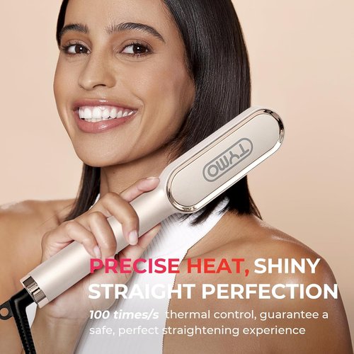 TYMO Ring Hair Straightener Brush - Fast Heating Comb with 5 Temperature Settings | Gold Finish