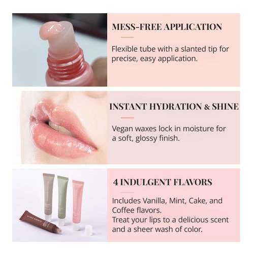 4 PCS Summer Special Lip Butter Balm, Hydrating, Nourishing Lip Care with Shea Butter & Olive Oil, Sheer Tinted Shine, Instant Moisture & Soothing Dry Lips (Vanilla/Mint/Coffee/Cake)
