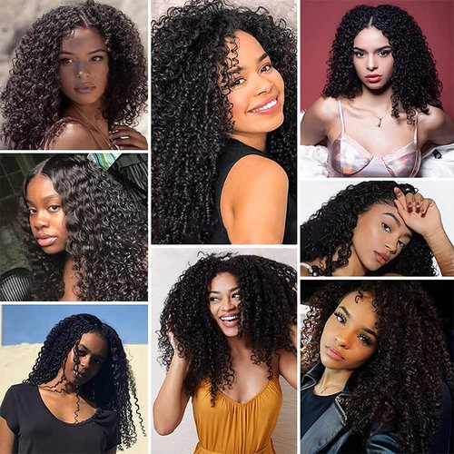 Deep Wave Bundles Human Hair 14 16 18 Inch #1B Natural Black Deep Curly Bundle Human Hair Extensions Unprocessed Virgin Remy Hair 3 Bundle 50 Gram Per Bundle