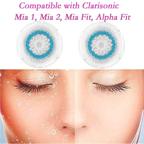 Azonbey Brush Head Replacements Compatible with Clarisonic Mia 1, Mia 2, Mia Fit, Alpha Fit, Smart Profile Uplift and Alpha Fit Face Cleaning Brush Heads (Blue-2Pack)