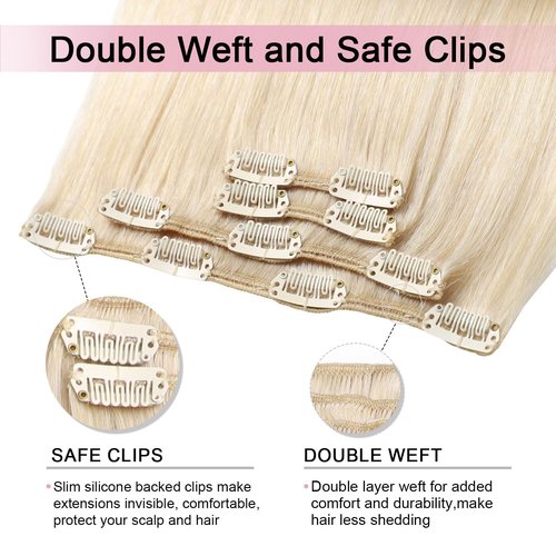Sweetmet Air2.0 Clip in Hair Extensions Real Human Hair 20inch 4pcs Color #60 Platinum Blonde Remy Real Human Hair Extensions Clip ins 60g Thick Seamless Double Weft for Women（#60-20inch）