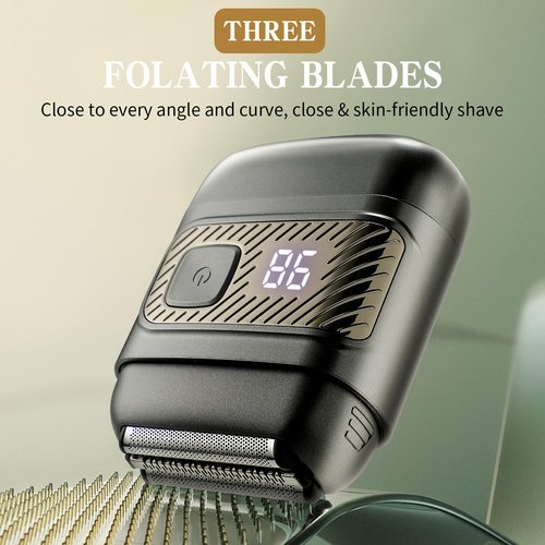 Electric Shaver, Portable Small Travel Shaver, Household IPX6 Waterproof Shaver with LED Battery Level Display,USB-C Fast Charging (Black)