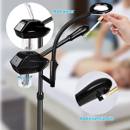 Professional Facial Steamer on Wheels, 2-in-1 Facial Steamers with 5X Magnifying Lamp, Facial Steamer for Facial Deep Cleaning, Facial Humidifier for Spa, Salon and at Home Use