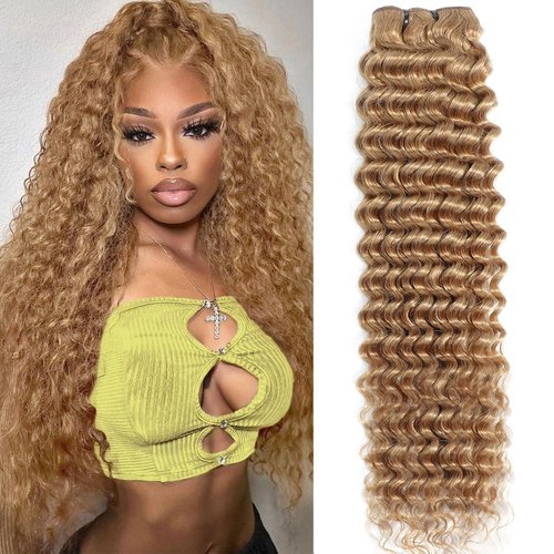 #27 Blonde Deep Wave Human Hair Bundles 20 Inch 12A Brazilian Human Hair Curly 1 Bundle Honey Blonde Wet and Wavy Bundles for Black Women