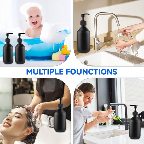 BOSMOIW 3 Pieces 500ML/17OZ Black Matte PET Soap Dispenser,Plastic Shampoo Pump Bottle,Empty Hand Soap Containers,Bathroom Countertop Pump Dispensers for Shampoo,Conditioner,Shower Gel,Massage Oil
