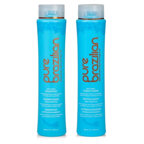 Pure Brazilian Anti-Frizz Shampoo & Conditioner - Salt-Free, Color Safe, Enriched with Keratin & Argan Oil | 13.5 Ounce
