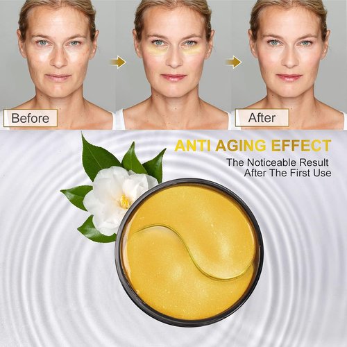 Fivewan 24K Gold Under Eye Patches - 60 Pcs Anti-Aging Collagen Masks for Dark Circles & Puffiness