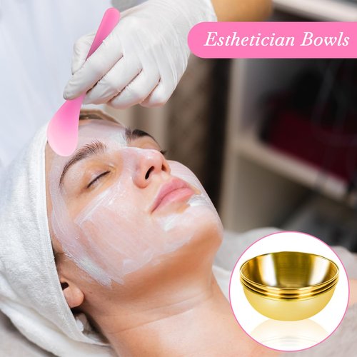 DLUGOPIS 34 Pcs Esthetician Facial Supplies Set: 4 Gold Bowls, 10 Mud Mask Applicators, 4 Cosmetic Brushes, 12 Compressed Sponges, 4 Facial Headbands for Unisex Face Cleansing